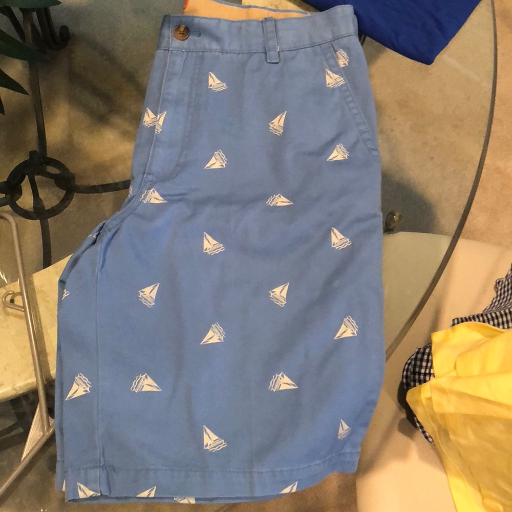 Sky blue izod shorts with white sail boats